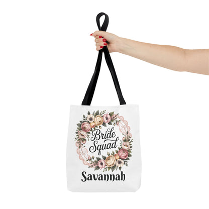 Bride Squad Tote Bag | Floral Wreath, Custom Name Option