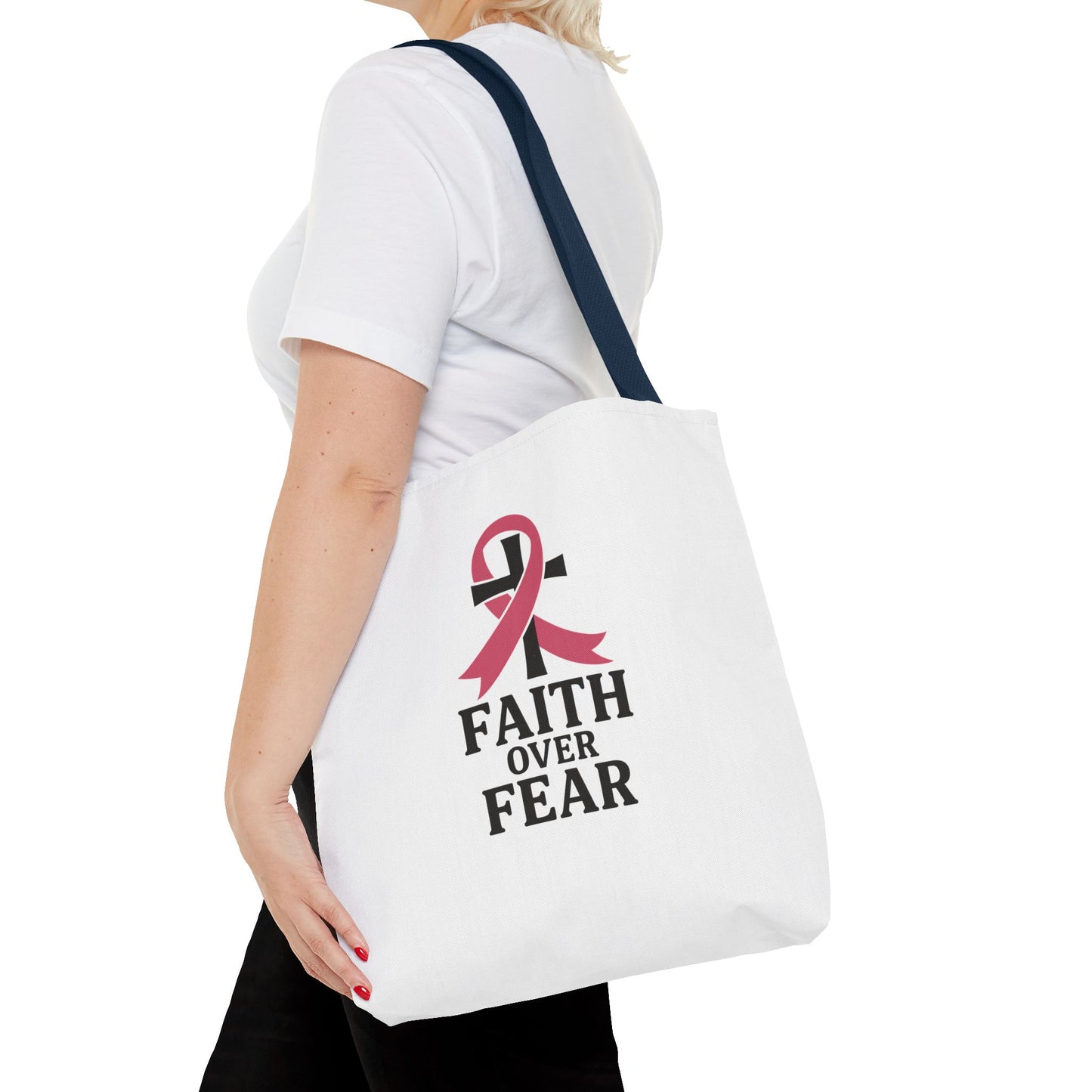 Faith Over Fear Tote Bag, Inspirational Gift for Cancer Awareness, Motivational Tote, Breast Cancer Support, Daily Use Bag
