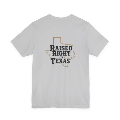 Raised Right in Texas T-Shirt | Texas Outline, Typographic Western Design