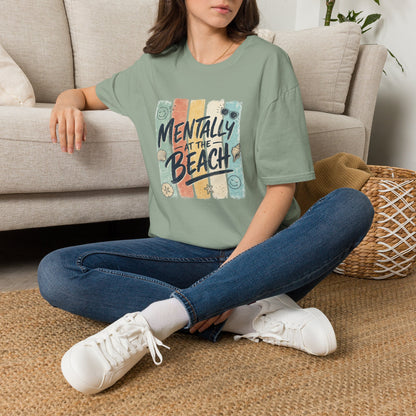 Mentally at the Beach T-Shirt | Retro Stripes, Sunglasses & Seashells