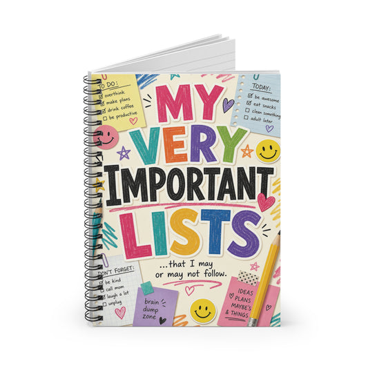 My Very Important Lists Spiral Notebook | Ruled Journal, Colorful Checklist Design