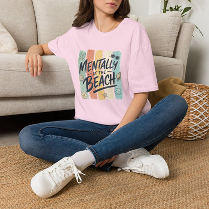 Mentally at the Beach T-Shirt | Retro Stripes, Sunglasses & Seashells