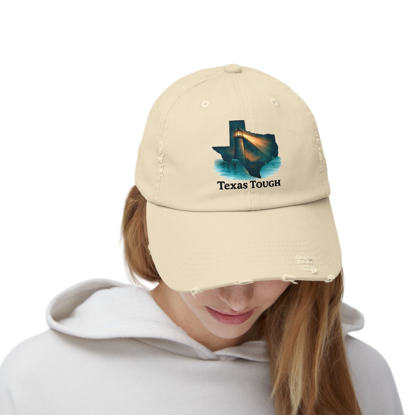 Distressed Cap, Texas Tough Lighthouse Hat, Baseball Cap, Unisex Baseball Hat, Texas Pride Cap, Strong Texas Gift, Distressed Baseball Cap