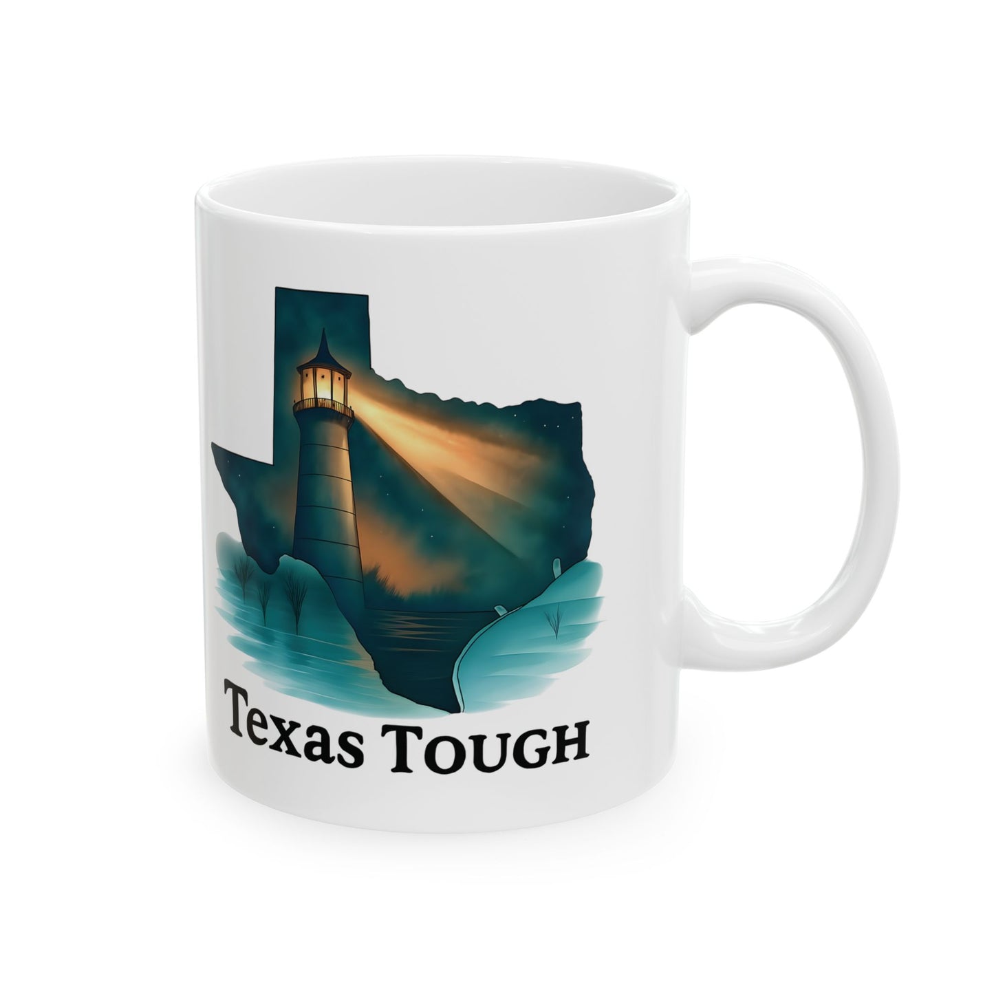 Ceramic Mug, Texas Tough Lighthouse Pride Coffee Cup, Floodwaters Resilience Gift, 11oz 15oz Tea Mugs, Lone Star State Kitchen Decor,
