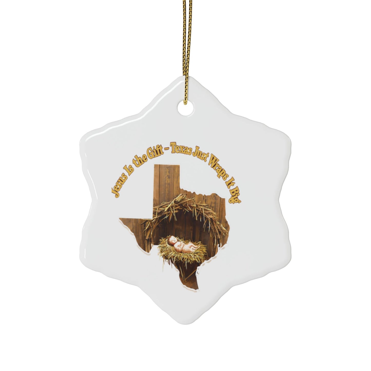 Ceramic Ornaments, Religious Christmas Decor, Jesus is the Gift Texas Ornament, Manger Decoration, Holiday Gift, Home Decor, Christian Gift,