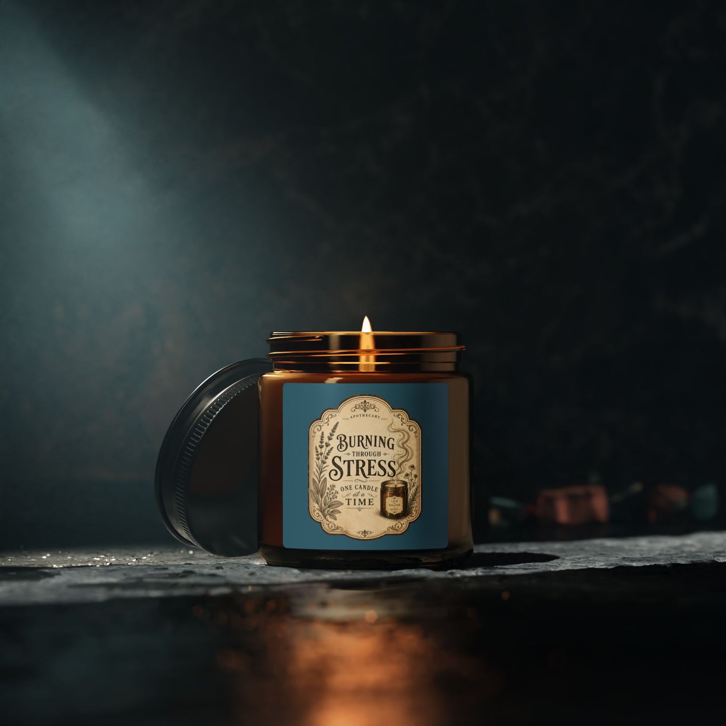 Burning Stress vintage label Soy Candle | Amber Jar