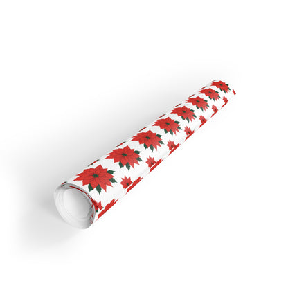 Red Poinsettia Pattern Gift Wrapping Paper Roll | Holiday Wrapping Paper
