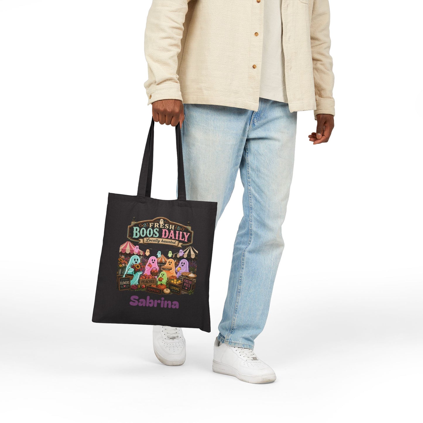 Fresh Boos Daily ghost market Tote Bag | Halloween trick-or-treat canvas tote