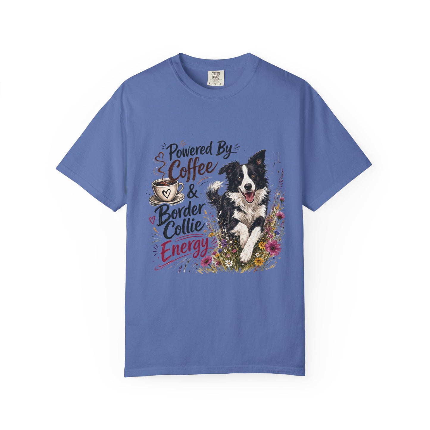 Powered by Coffee & Border Collie Energy T-Shirt | Border Collie Dog Tee