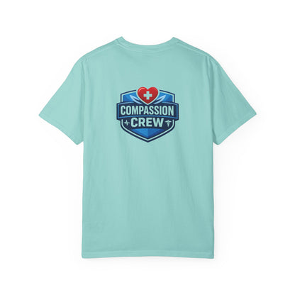 Compassion Crew heart logo Healthcare Worker T-Shirt | Personalized Name Tee