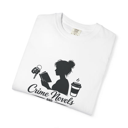 Crime Novels and Carpool Lines T-shirt | Reading Mom Silhouette, Coffee Graphic