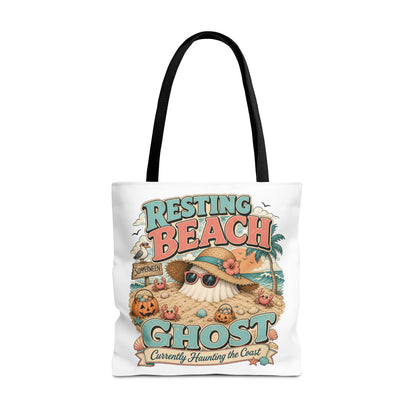 Resting Beach Ghost Tote Bag | Halloween Beach Ghost Illustration