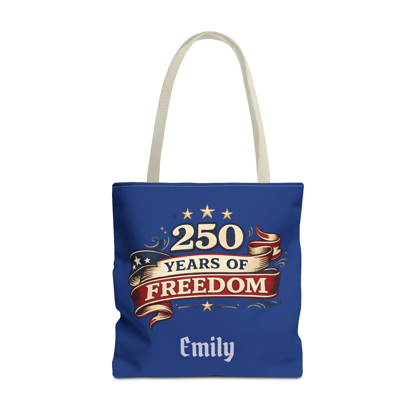 250 Years of Freedom Tote Bag | Patriotic Flag Ribbon Design