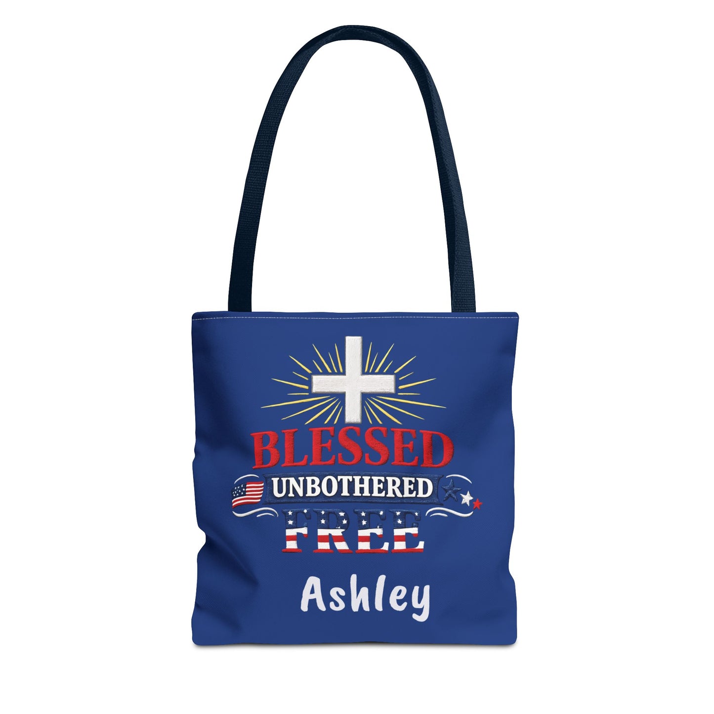 Blessed Unbothered Free Cross tote bag | patriotic faith design