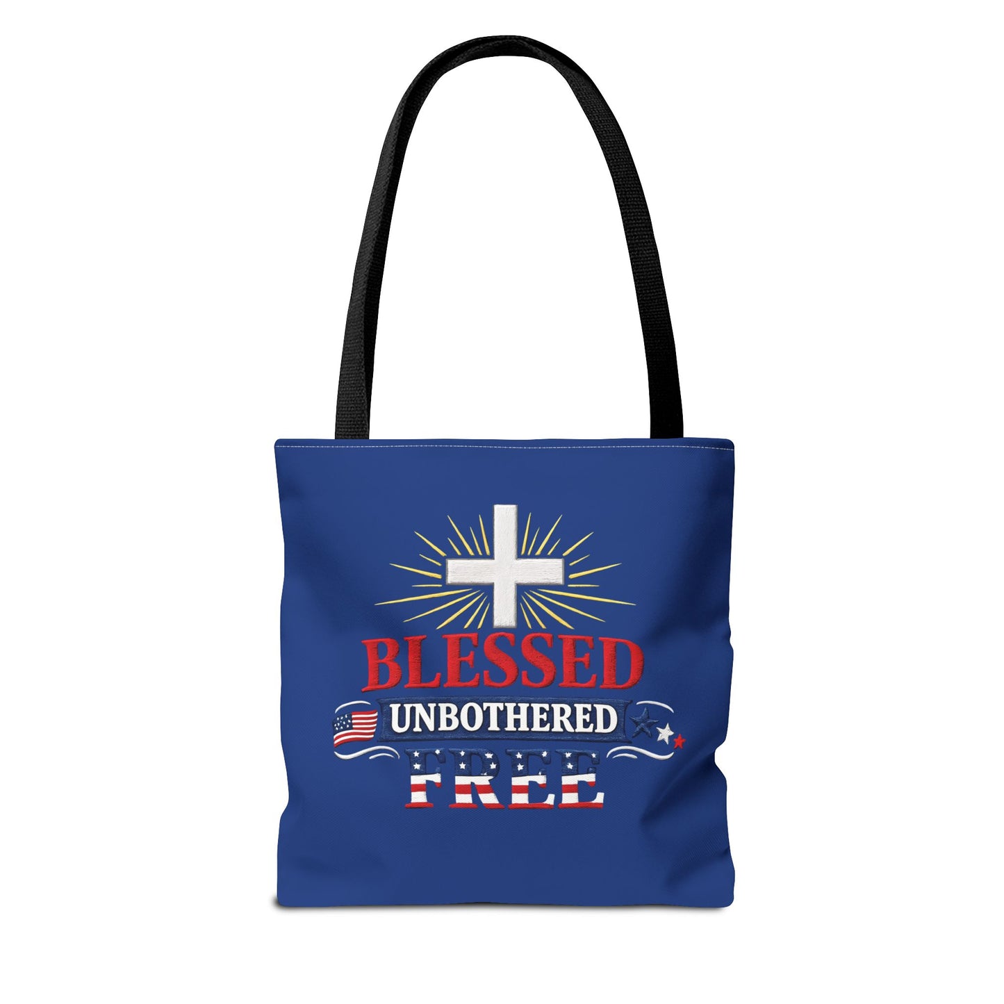 Blessed Unbothered Free Cross tote bag | patriotic faith design