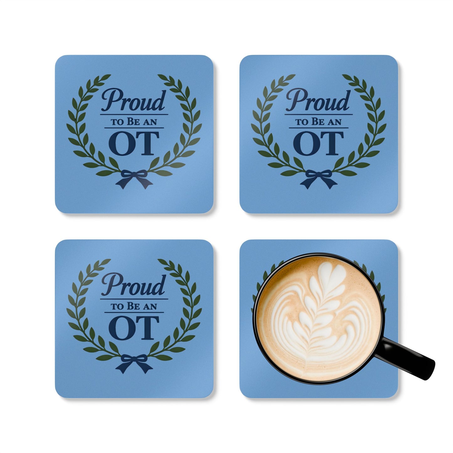 Proud to Be an OT Corkwood Coaster Set | Occupational Therapist Laurel Wreath