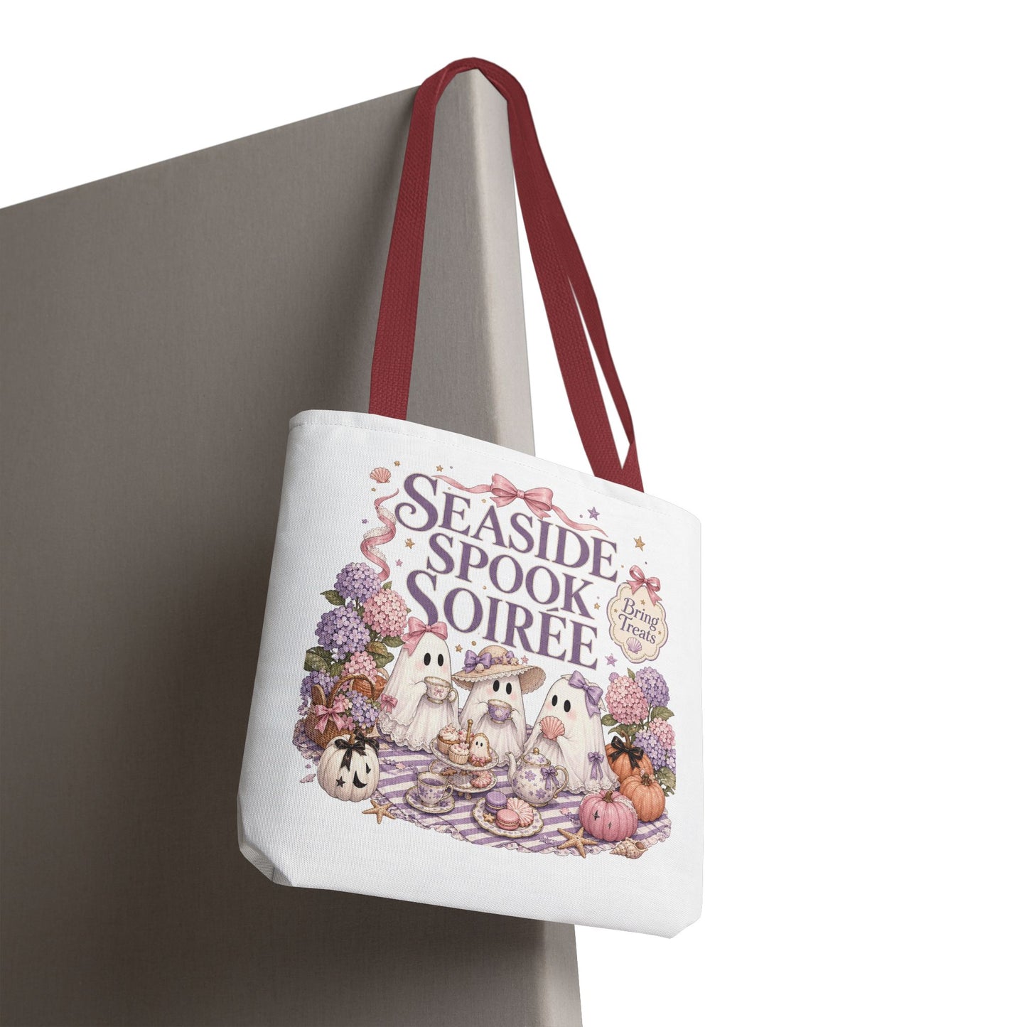 Seaside Spook Soiree Tote Bag | Halloween Ghost Picnic Illustration