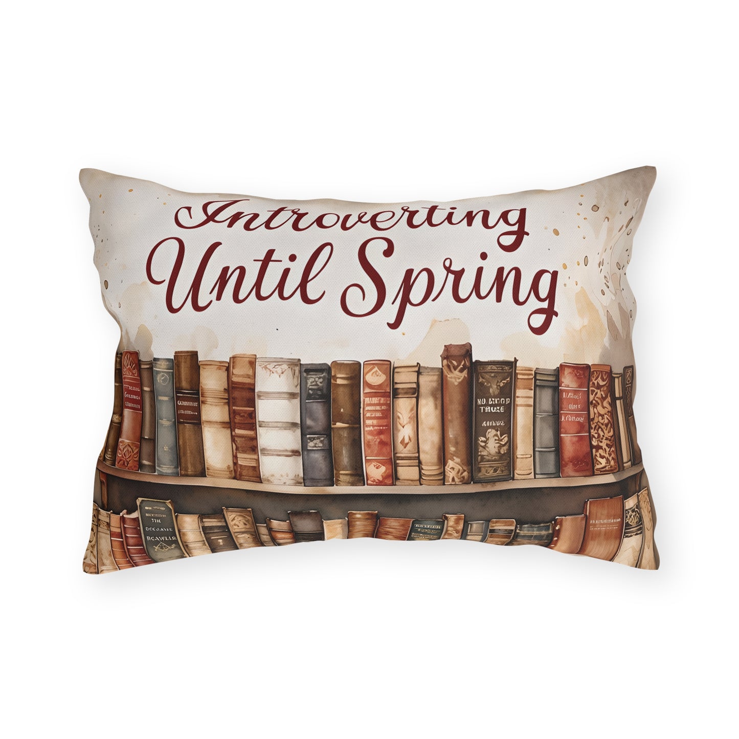Introverting Until Spring Outdoor Pillow | Bookish Library Design, Cozy Reading Decor