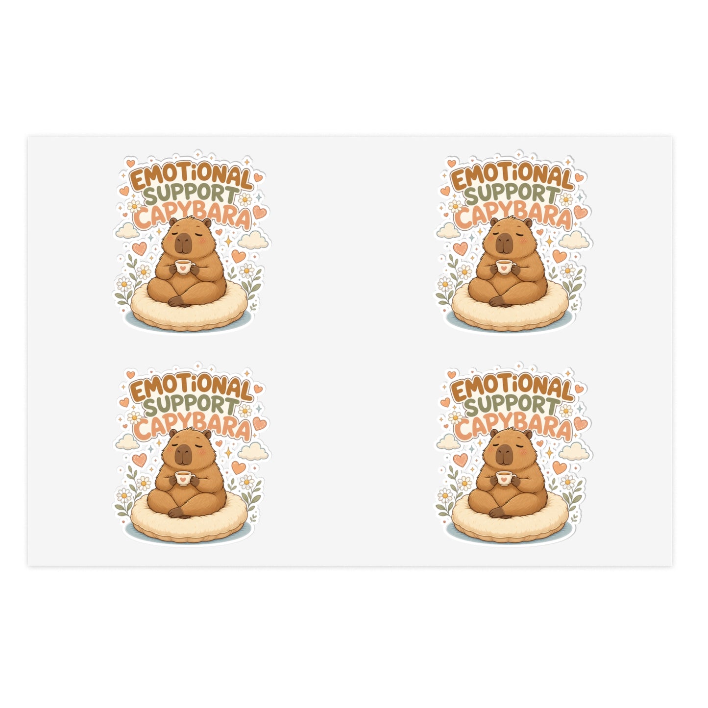 Emotional Support Capybara Sticker Sheet | 4 Cute Capybara Stickers
