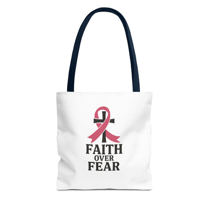 Faith Over Fear Tote Bag, Inspirational Gift for Cancer Awareness, Motivational Tote, Breast Cancer Support, Daily Use Bag