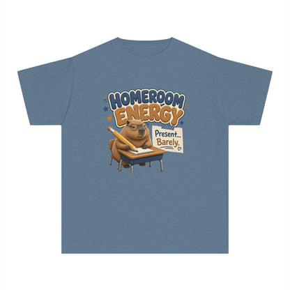 Homeroom Energy Sloth on Desk Youth Tee | Funny School Illustration