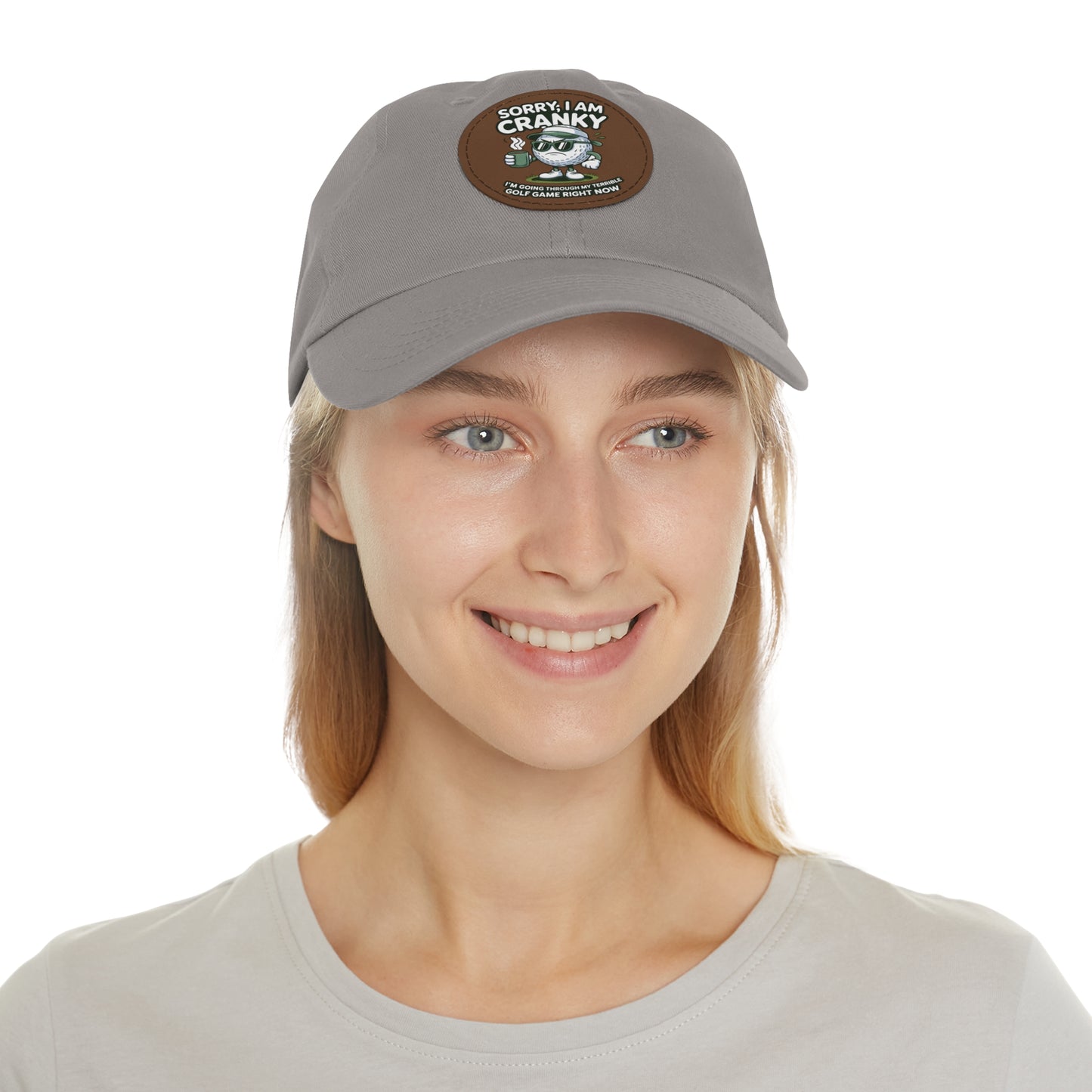 Sorry I Am Cranky golf cartoon Dad Hat | Leather Patch