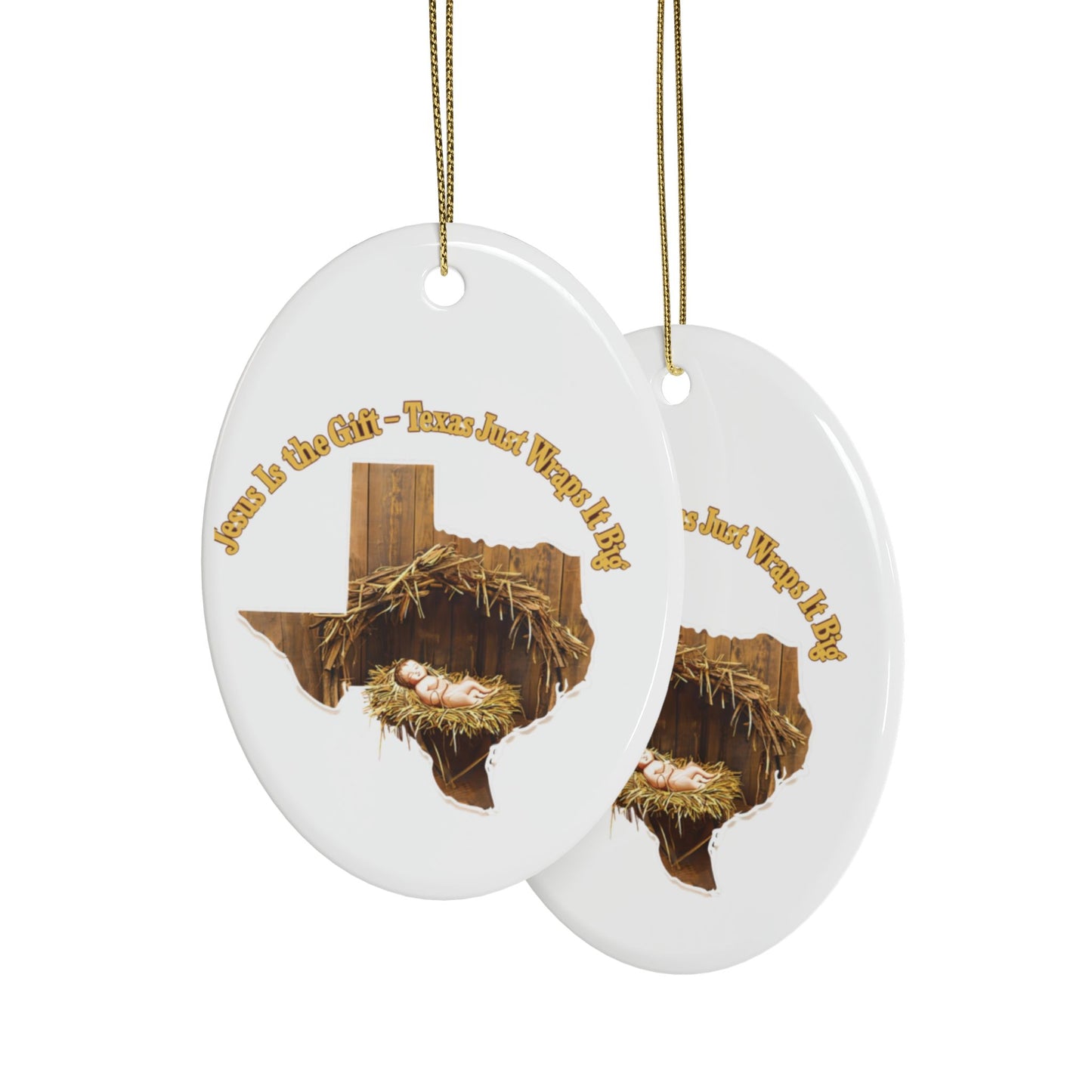 Ceramic Ornaments, Religious Christmas Decor, Jesus is the Gift Texas Ornament, Manger Decoration, Holiday Gift, Home Decor, Christian Gift,