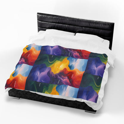 Emotion Color Map Neurodivergent Blanket Velveteen Plush Blanket | Abstract Rainbow Landscape