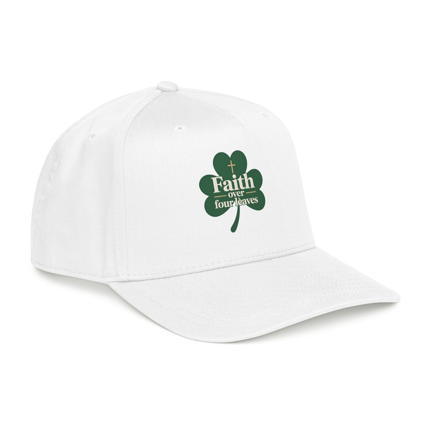 Faith Over Four Leaves Shamrock Mid Profile Baseball Cap | Religious St. Patrick's