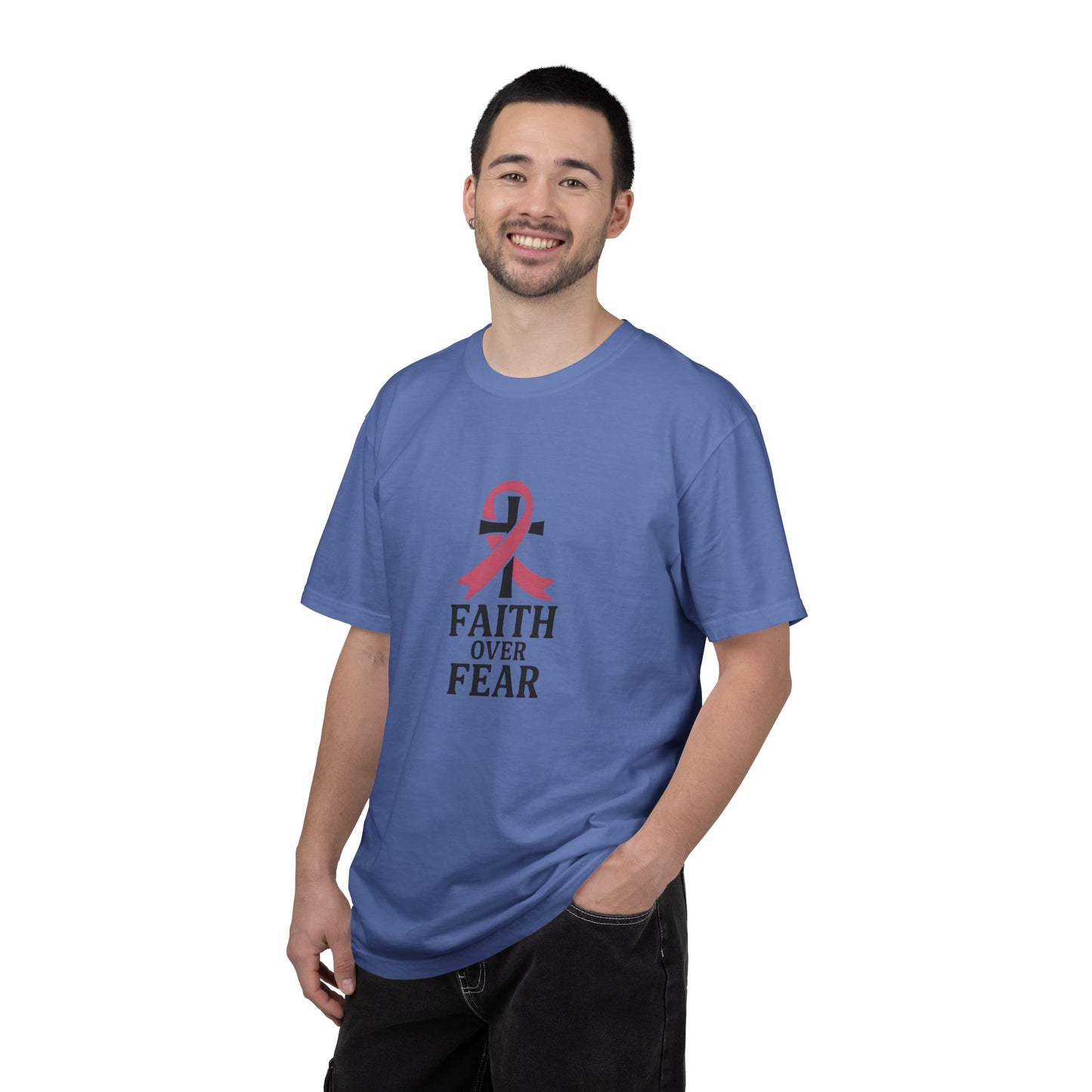Faith Over Fear T-shirt, Unisex Inspirational Tee, Garment-Dyed Comfort, Cancer Awareness, Everyday Casual Wear, Gift for Loved Ones