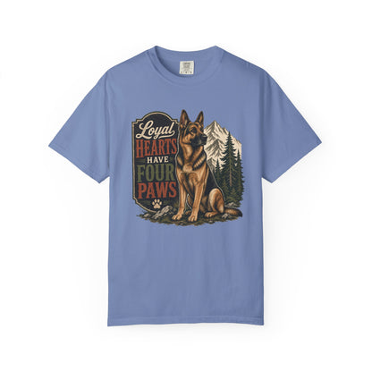 Loyal Hearts Have Four Paws German Shepherd T-shirt | Mountain Forest Dog Design