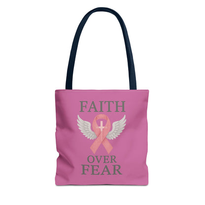 Faith Over Fear Tote Bag - Inspirational, Pink Ribbon, Breast Cancer Awareness, Motivational Gift, Everyday Use