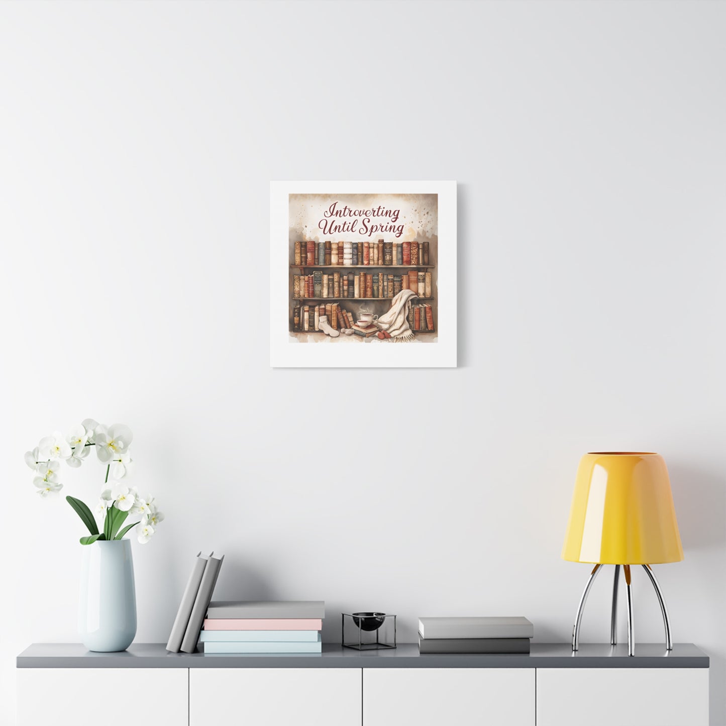 Cozy Wall Art, Introverting Until Spring Quote, Home Decor, Book Lover Gift, Spring Decor, Library Aesthetic
