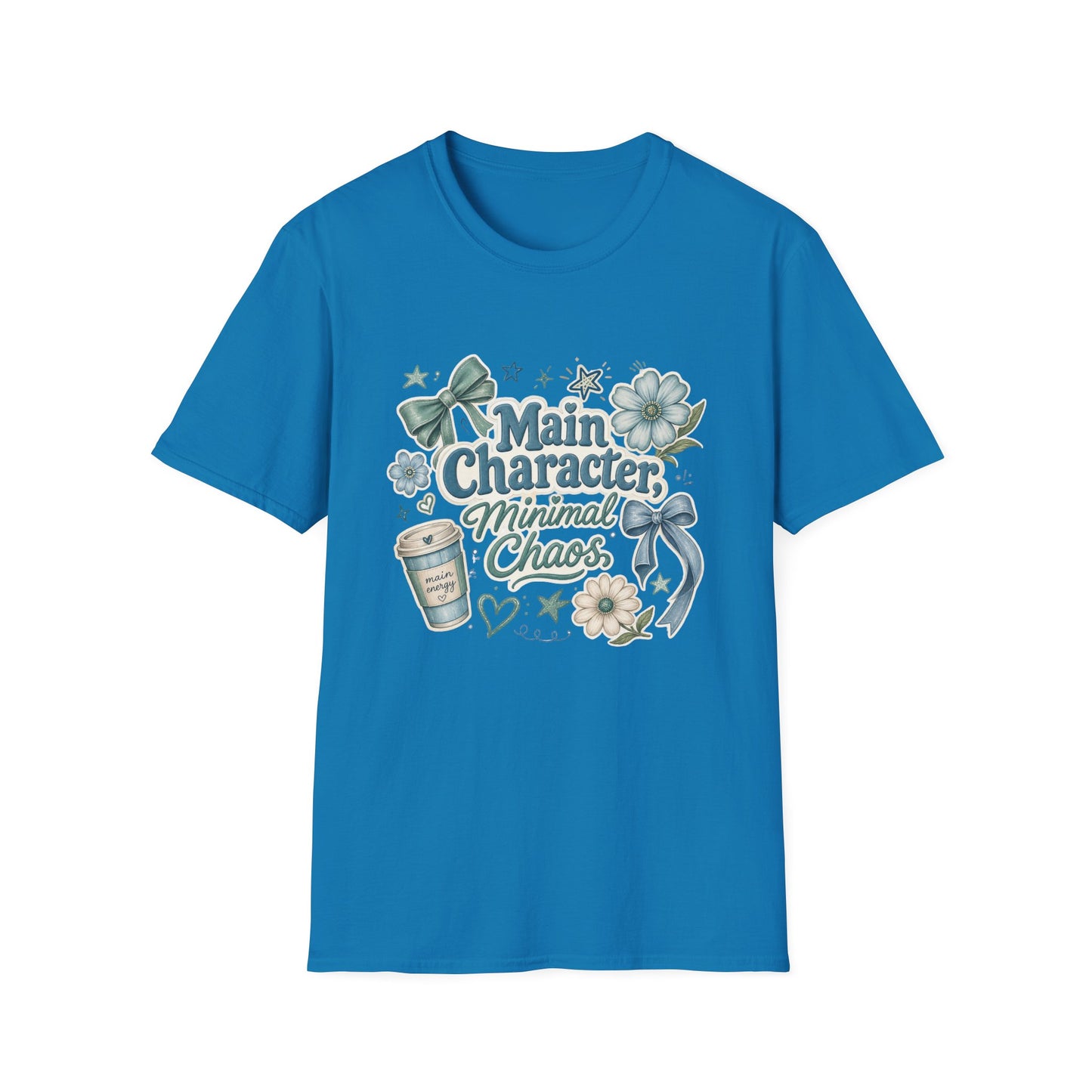 Main Character Minimal Chaos T-Shirt | Floral Bows Stars Design