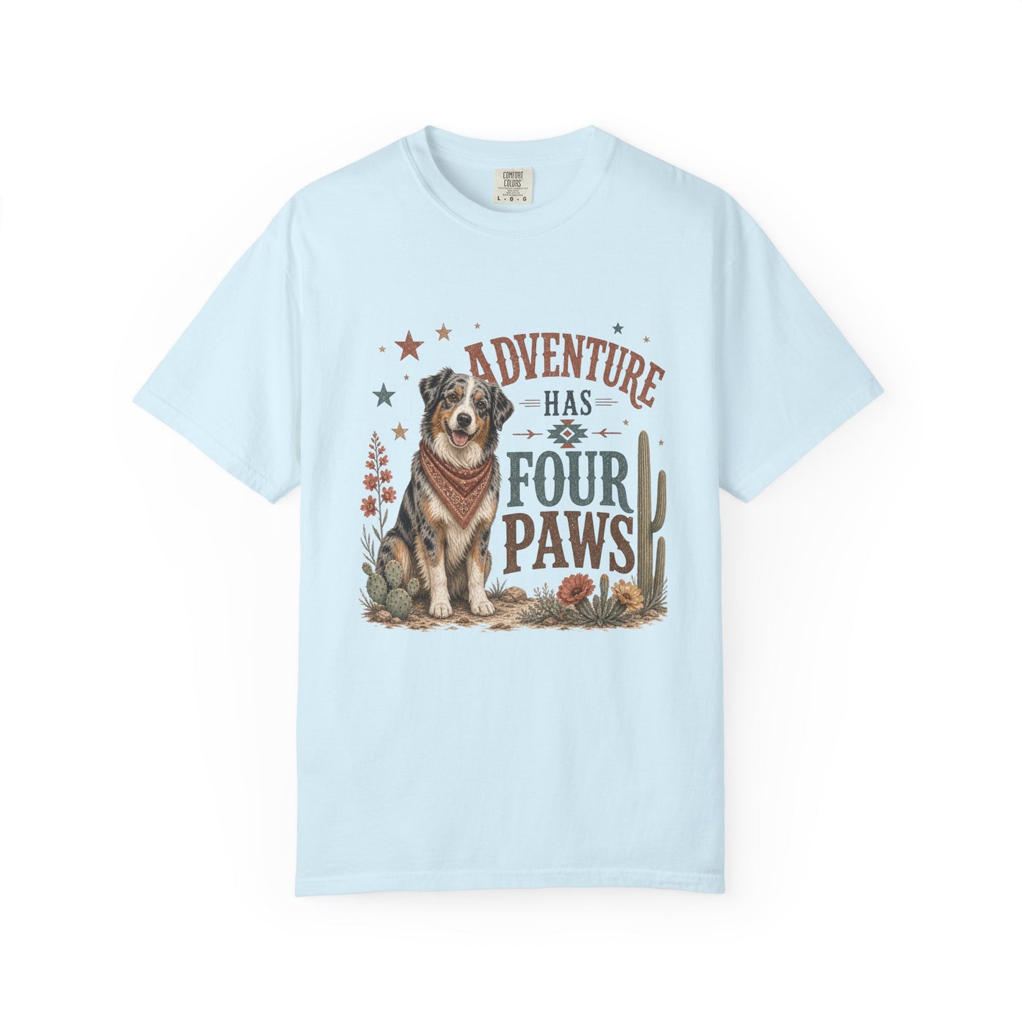 Adventure Has Four Paws T-Shirt | Australian Shepherd Design