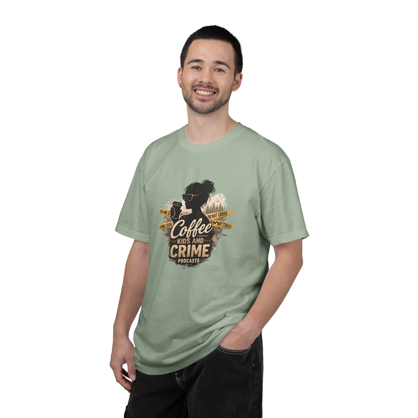 Coffee Kids and Crime Podcast Mom T-Shirt | Coffee Mug Silhouette Tee