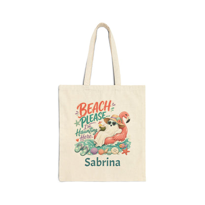 Beach Please Ghost Flamingo Tote Bag | Summer Beach Illustration, Personalized Option
