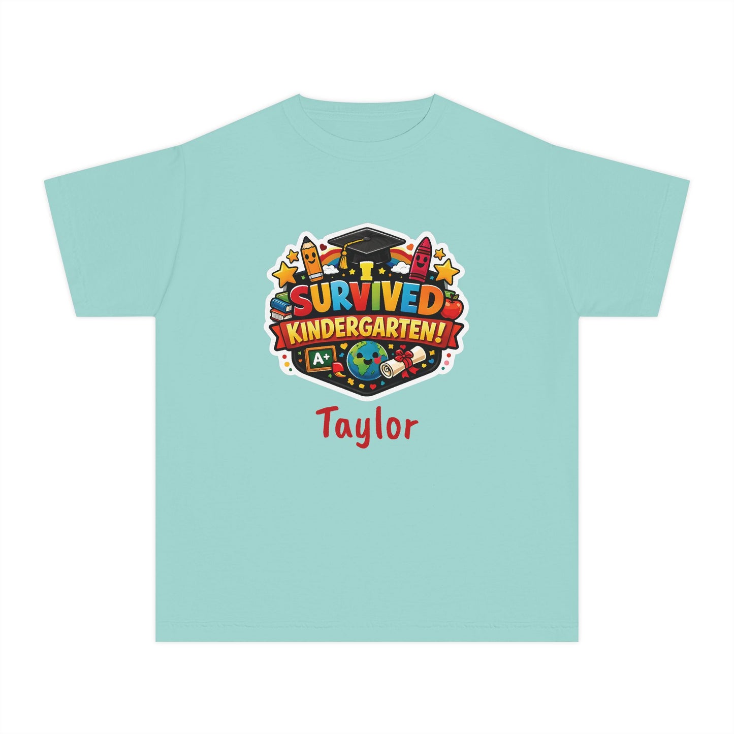 I Survived Kindergarten T-shirt | Kids Graduation Tee, Personalized Name Option