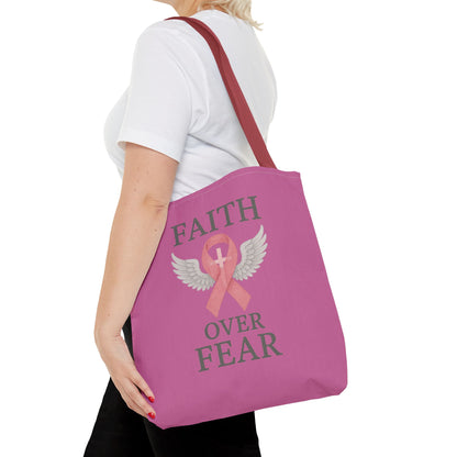 Faith Over Fear Tote Bag - Inspirational, Pink Ribbon, Breast Cancer Awareness, Motivational Gift, Everyday Use