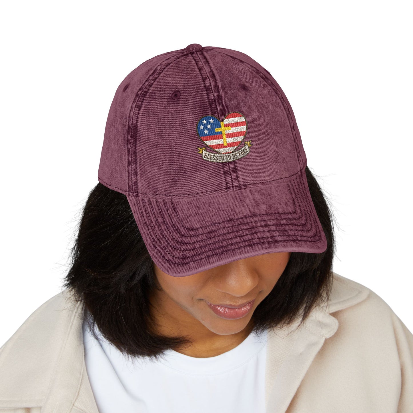Embroidered Cap Blessed to Be Free - Vintage Freedom Hat, Retro Baseball Cap, Distressed Dad Cap for Men and Women, Adjustable Unisex Hat,