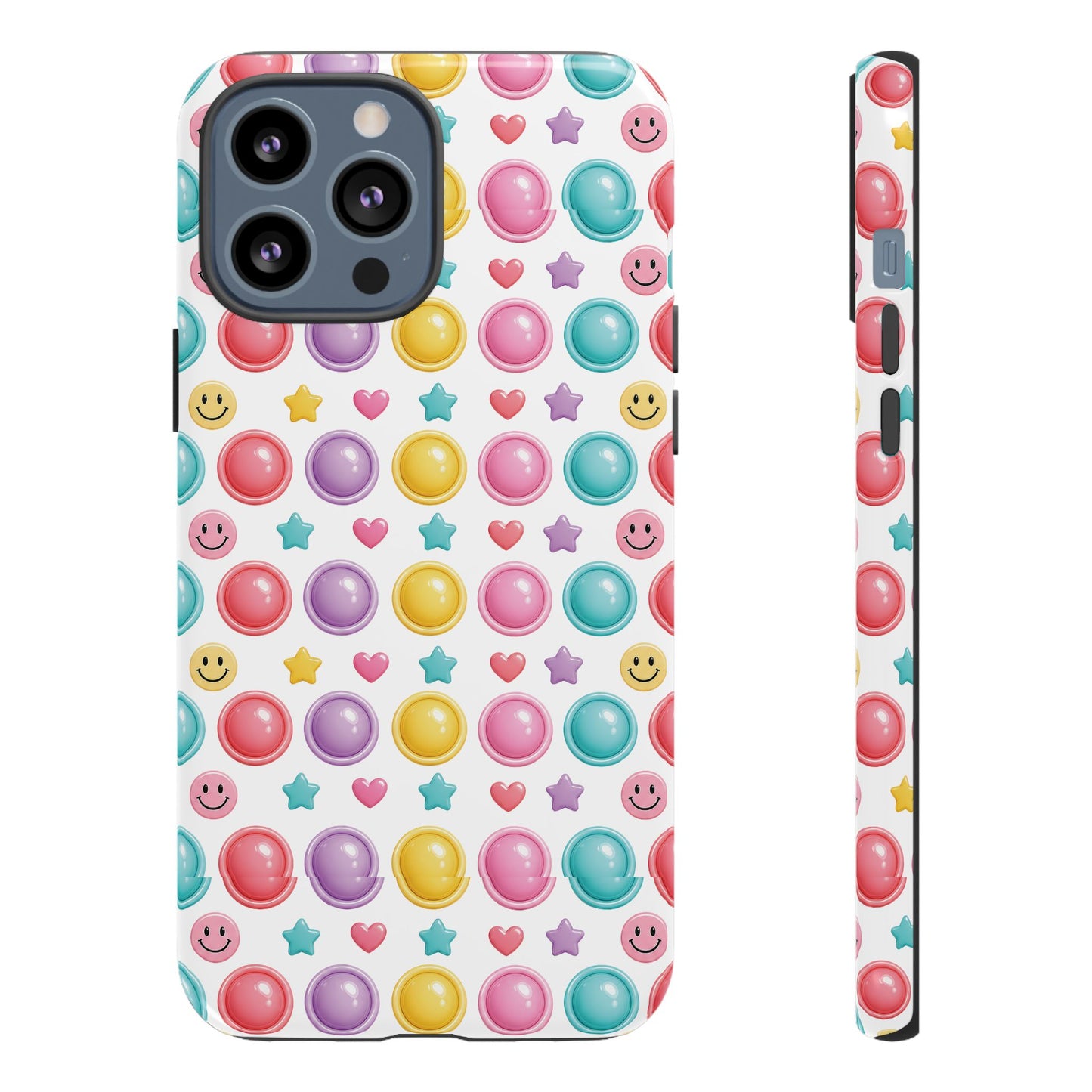 Bubble Pop Pattern Phone Case | Colorful Smileys & Stars Tough Case