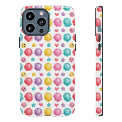 Bubble Pop Pattern Phone Case | Colorful Smileys & Stars Tough Case