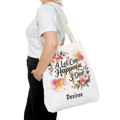 A Lot Can Happen in 3 Days Easter Faith Tote Bag | Floral Script Personalized Name