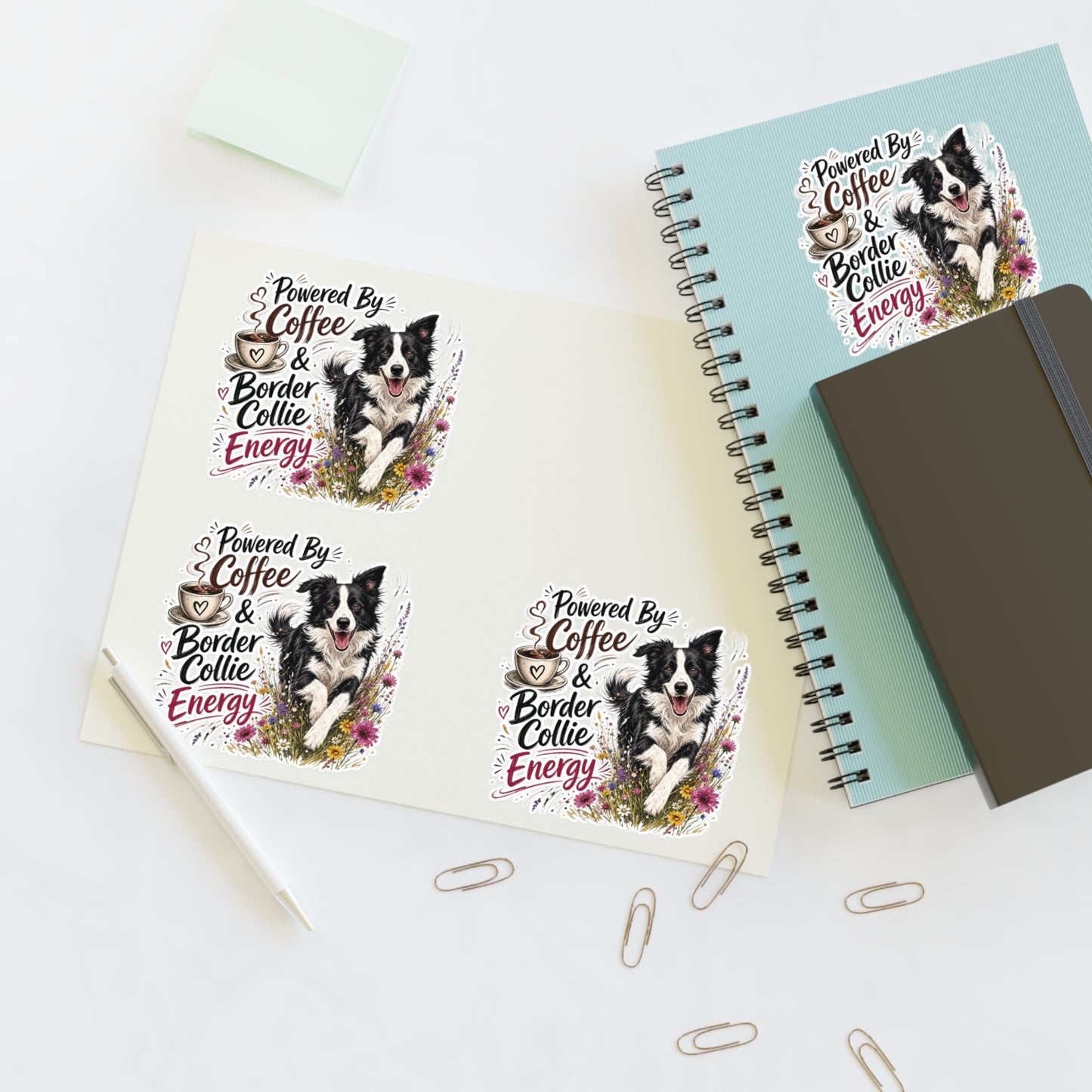 Powered by Coffee & Border Collie Energy Sticker Sheet | Dog Lover Planner Stickers
