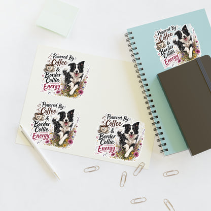 Powered by Coffee & Border Collie Energy Sticker Sheet | Dog Lover Planner Stickers