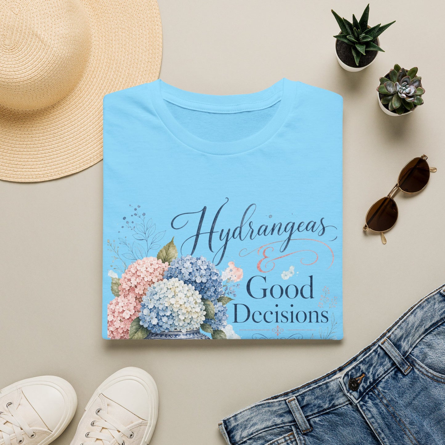 Hydrangeas & Good Decisions T-Shirt | Floral Hydrangea Design