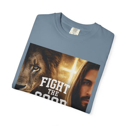 Fight the Good Fight T-shirt | Jesus and Lion Faith Graphic