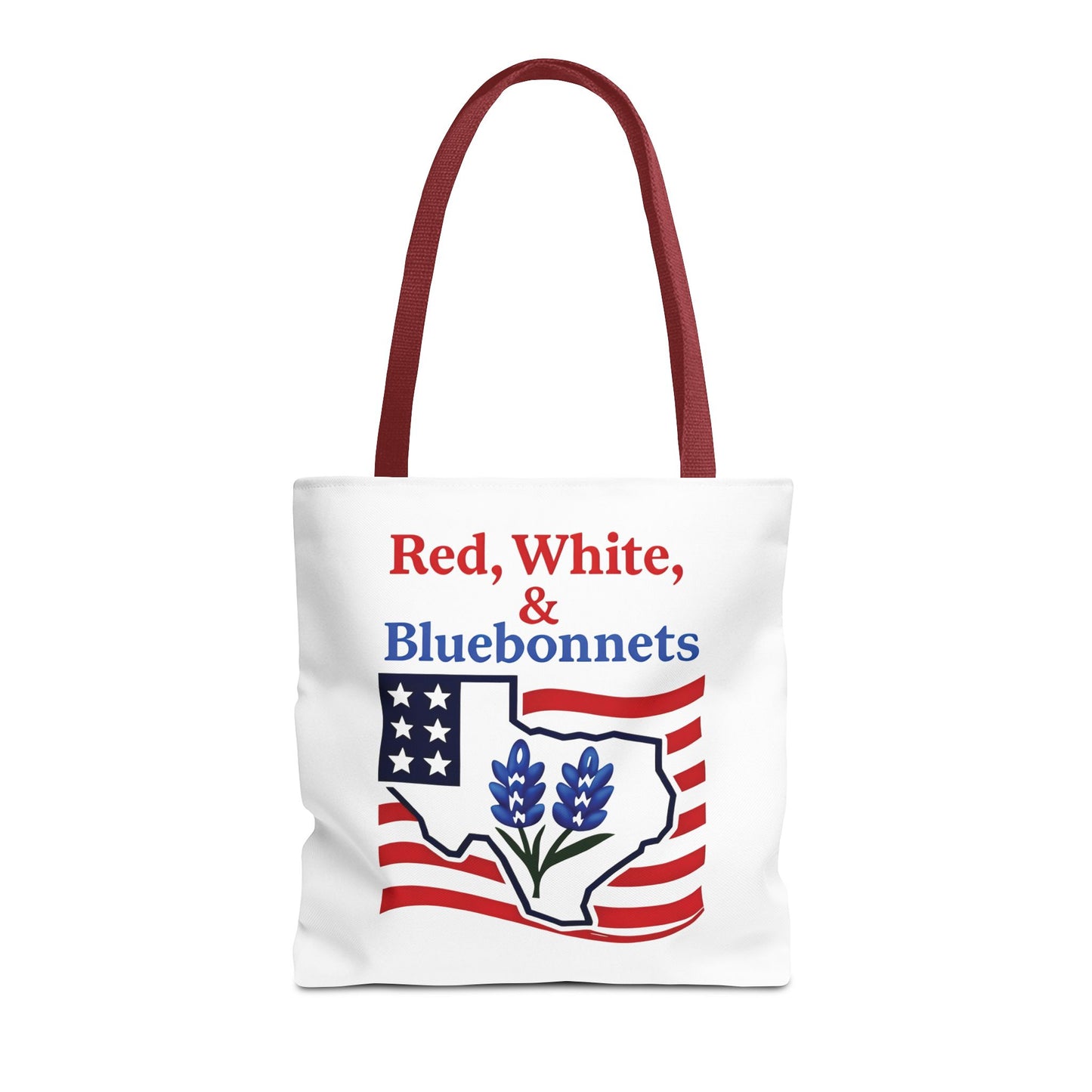 Texas Patriot Tote Bag, Red White and Bluebonnets, Independence Day Accessory, Summer Travel Bag, Gift for Texans, Stylish Grocery Tote
