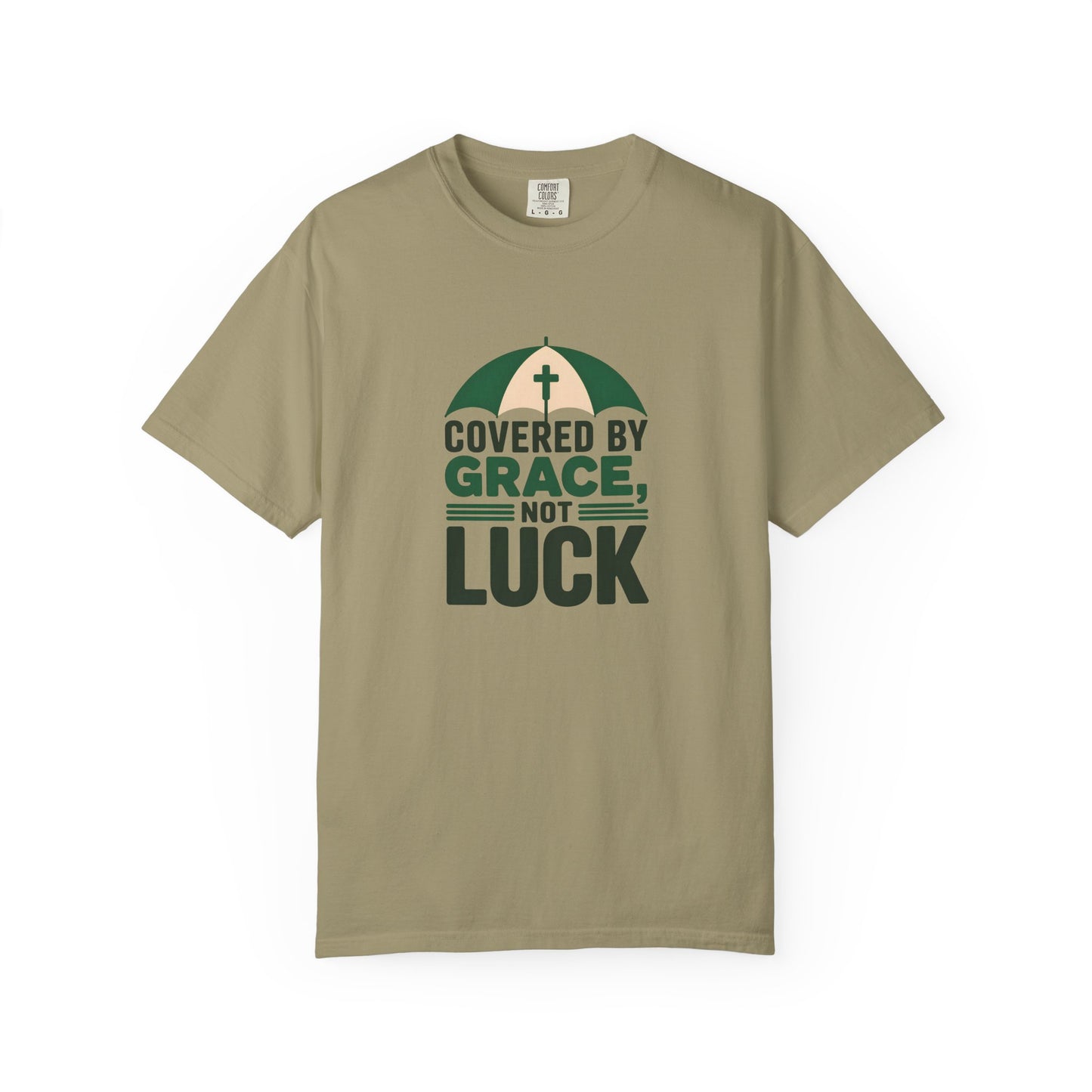 Covered by Grace Not Luck T-Shirt | Christian faith tee, cross graphic