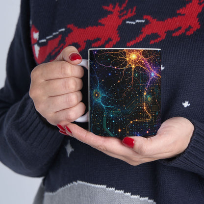 Abstract Neon Circuitry Galactic Pattern Mug | Space Tech Coffee Cup